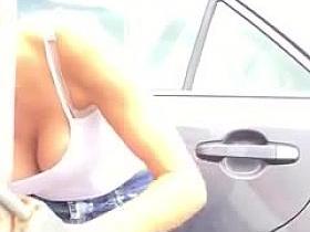 Gigantic boobs carwash milf!!! Pt.3