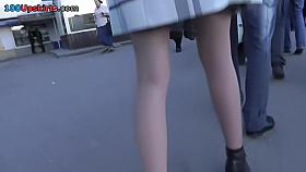 Elegant looking pantyhose in amateur public upskirt