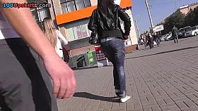 Enchanting golden-haired in spy upskirt movie