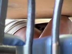 sitting upskirt in cafe