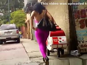 Big ass latin chick in purple leggings