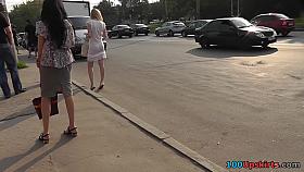 Looking up petticoat of angel on a bus