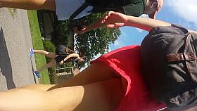 Working Hard To Get Red Dress Babe Upskirted