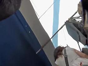Deep upskirt look under a white skirt