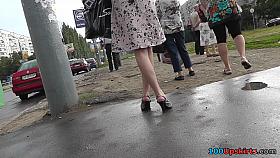 Delightful upskirt porno by amateur dark-haired girl