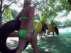 Milf in a bright green swimsuit