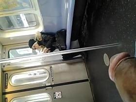 Stroking cock to the hot blonde on the subway