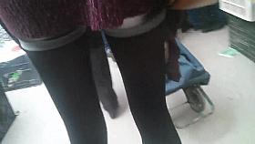 Following a sexy girl with hot stockings