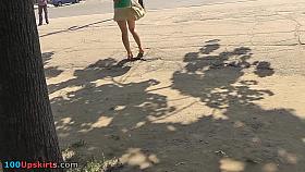 Take a look up her beige mini petticoat