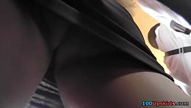 Sexy upskirt gal on a bus