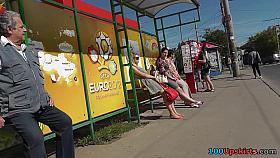 Skinny blonde chick got in a public upskirt oops