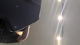 Hot blonde in short black dress upskirted