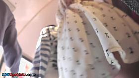 Awesome upskirt with pretty hussy with auburn hair