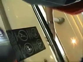 Street candid upskirt video of a girl in stockings