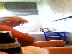 Chubby wife caught in bathroom washing