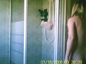 Sexy blonde on a spy cam shower vid
