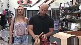 Skinny gal with glasses doggystyled by the pawnbroker