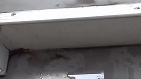 Asian slut peeing on stairway