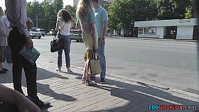 Petite girl with skinny butt upskirted at bus station