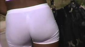 candid fat ass milf see thru shorts, slow motion