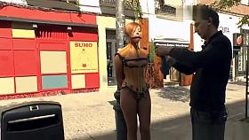 Stunning slave fucked in public bar