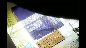 Amateur bends over showing black pantyhose upskirt