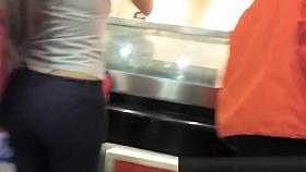 White visble thong while waiting for her turn