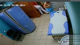 Chubby mature patient reveals her saggy breasts to a surveillance cam