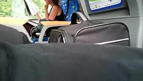 Slowly stroking his dick on the public bus
