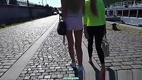 Blonde girl in pink shorts