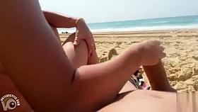 Vigorous wife gives her husband a good handjob