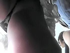 Hot blonde bus upskirt