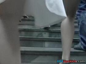 Polka-dotted costume upskirt