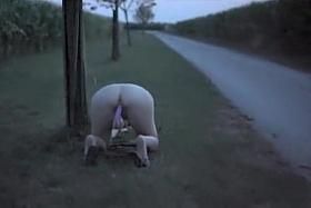 Hot wife masturbates on the side of a road