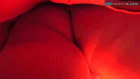 Upskirt outdoor scene with hot lady in A-line skirt