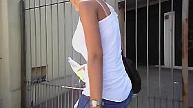 Brunette Big bouncing boobs