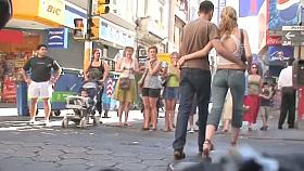 Blonde babe in street candid video