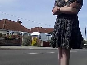 White stockings and panties under dress