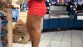 Big ebony ass in red shorts