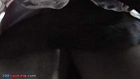 Blonde gal in a-line skirt captured on upskirt camera