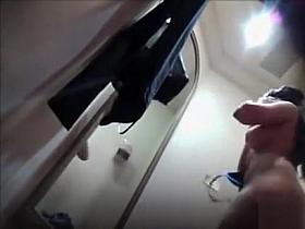 Fitting room visitors try on tight jeans