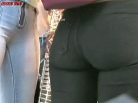 Smooth looking latina babe in europe wearing tight jeans