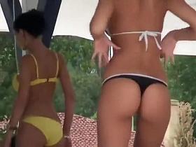 Girls dancing at a beach party