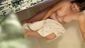 Pink nipples women drying her body