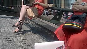 Sexy legs waiting for the bus