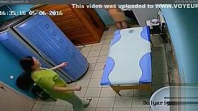 Lady with tiny tits undresses before a massage