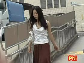 Slim glamorous Japanese doll flashes her ass during great sharking video