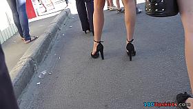 Blond in hot red suit darksome up petticoat