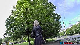 Upskirt panty shots of the blonde girl in black skirt
