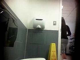 College beauty visits the restroom